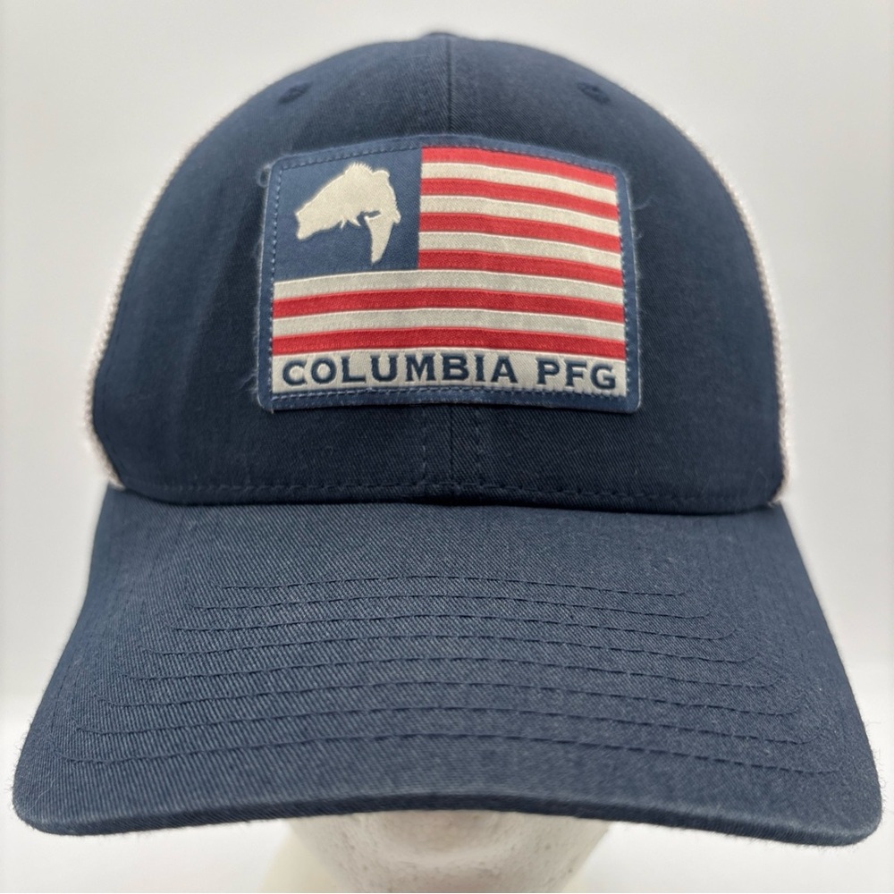 Columbia PFG American Flag Patch Unisex Navy/White Flex Fit L/XL Mesh Fitted Hat